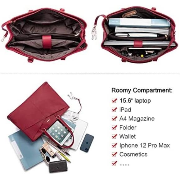 Laptop Tote Bag for Women 15.6 Inch Waterproof Leather Computer Bags Women - Picture 5 of 6